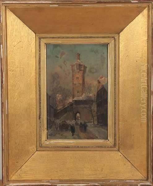 Clock Tower Oil Painting by Gustav Graef