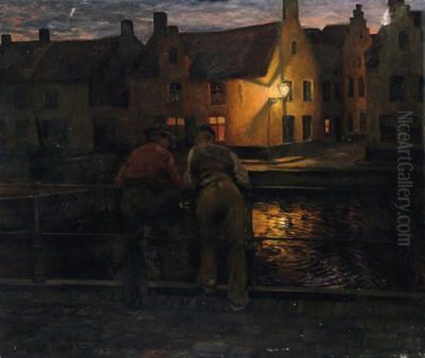 Kanallandschaft Bei Nacht Oil Painting by Paul Edmund Graf