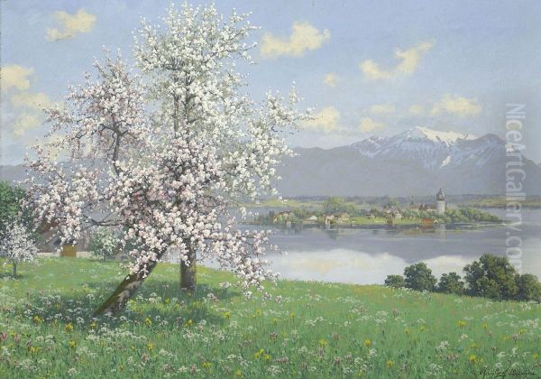 Obstblute Am Chiemsee - Blick Auf Die Fraueninsel Oil Painting by Philip Graf