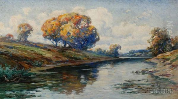 Autumn River Oil Painting by Olof Jonas Grafstrom