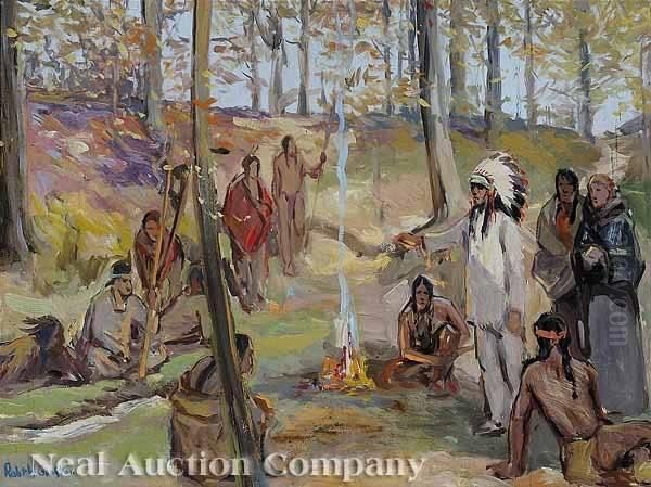 Meeting Of Father Marquette And A Pottawatamie Chief Oil Painting by Robert Wadsworth Grafton