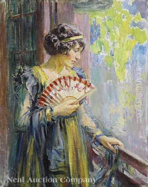 Lady With A Fan Oil Painting by Robert Wadsworth Grafton