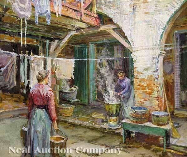 Wash Day, Vieux Carre Courtyard Oil Painting by Robert Wadsworth Grafton