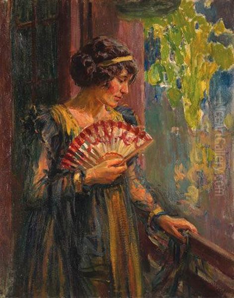 Woman With A Fan Oil Painting by Robert Wadsworth Grafton