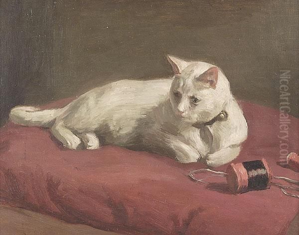 The Artist's Daughter's White Cat Oil Painting by Robert Wadsworth Grafton