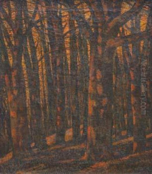 Autumn Trees Oil Painting by George Ii Graham