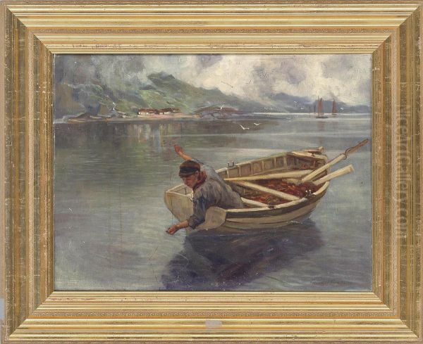 Fishing On A Scottish Loch Oil Painting by John Graham Gilbert