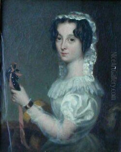 Lady Dressed In White Holding A Guitar (note - Not Violin) Oil Painting by John Graham Gilbert