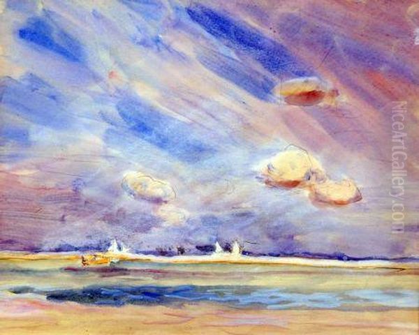 Estuary View With Distant Shipping Oil Painting by Robert Alexander Graham