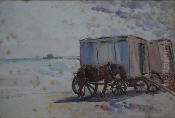 Bathing Machines At Walton On The Naze Oil Painting by Robert Alexander Graham