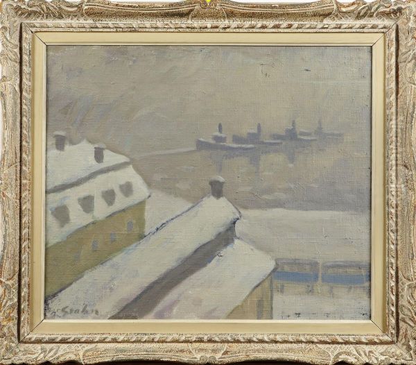 Vinterbildmed Batar Signerad Hj. Grahn Oil Painting by Hjalmar Grahn