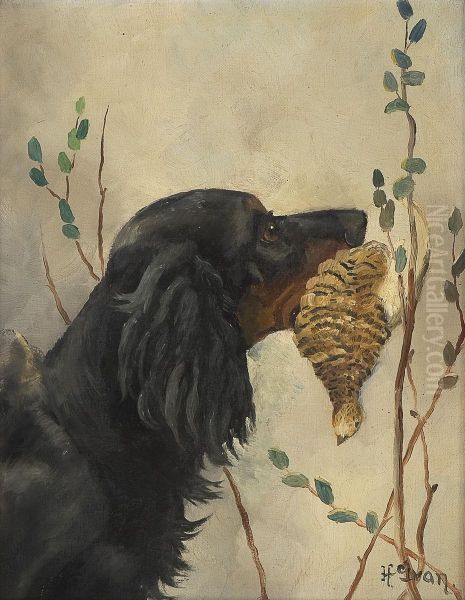 Gordonsetter Med Rype I Kjeften Oil Painting by Halfdan Gran