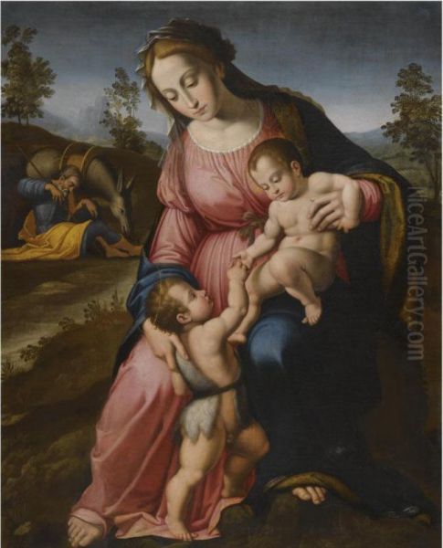 The Holy Family With The Infant Saint John The Baptist Oil Painting by Francesco Granacci