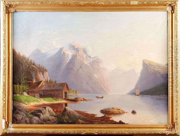 Fjordlandskap Oil Painting by Carl Johan Granberg