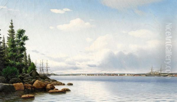 Panoramabild Over Ljusne-woxna Oil Painting by Carl Johan Granberg