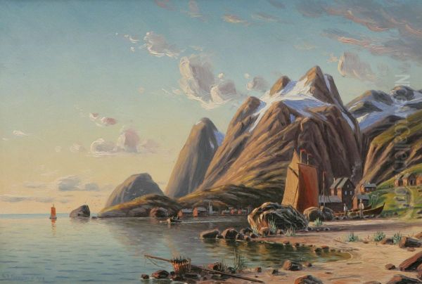 Hamn Med Batar Oil Painting by Julius Granberg