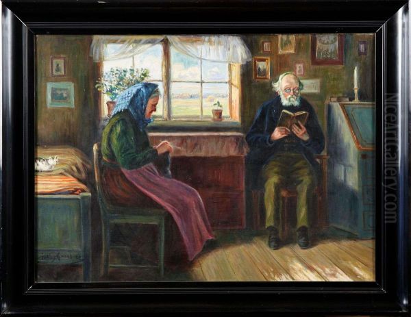 Ett Kapitelur Postillan - Gotlandsk Interior Fran Ronehamn Oil Painting by Julius Granberg