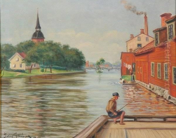 Canal Scene Oil Painting by Julius Granberg