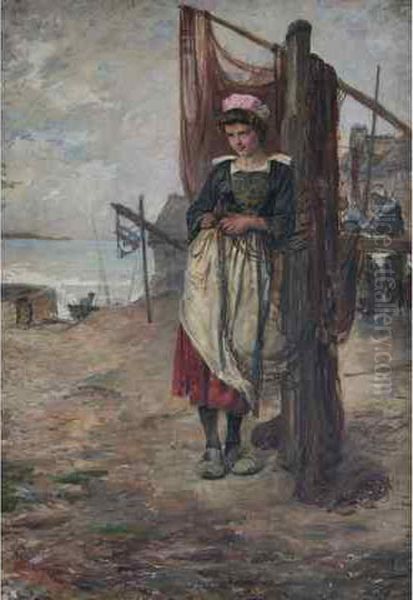 Jeune Bretonne Ramandant Les Filets Oil Painting by Achille Granchi-Taylor