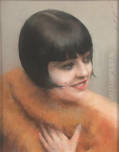 Portrait Of A Lady In Fur Oil Painting by Jean-Albert Grand-Carteret