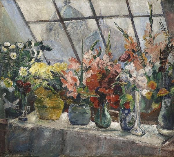 Oppstilling Med Blomster I Ateliervindu Oil Painting by Severin Grande