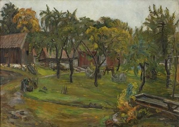 Farmyard Oil Painting by Severin Grande