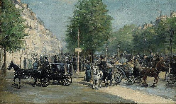 Avenue Des Champs Elysee Oil Painting by Edmond Georges Grandjean