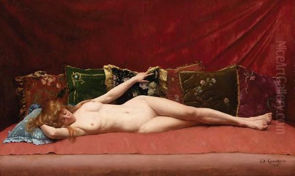 Femme Nue Allongee Oil Painting by Edmond Georges Grandjean