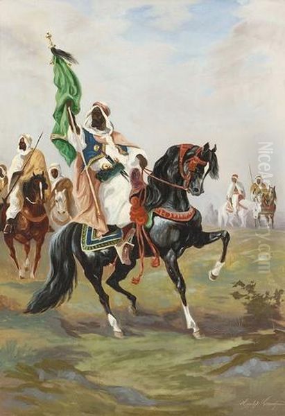 Szene Mit Berittenen Orientalischen Kriegern. Oil Painting by Hippolyte Grandjean