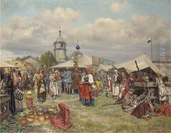 Russian Fair Oil Painting by Nikolai Karlovich Grandkovskii