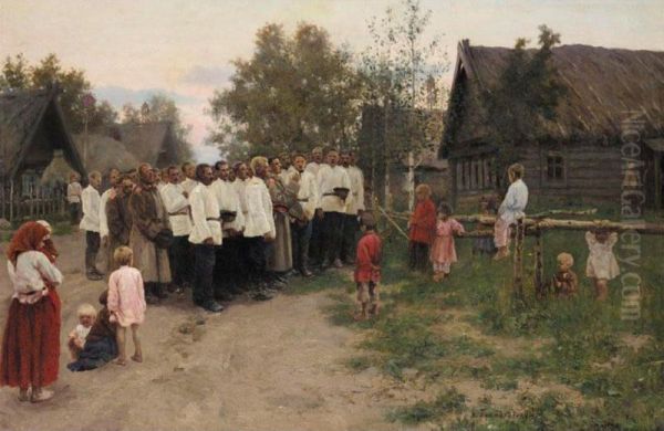 Evening Concert At The Village Oil Painting by Nikolai Karlovich Grandkovskii