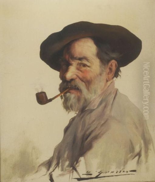 Portrait D'homme A La Pipe Oil Painting by Luis Graner Arrufi