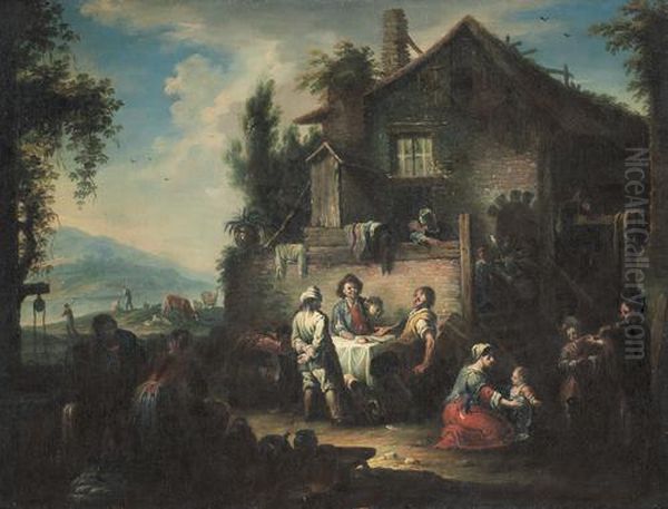 Paesaggio Con Scena Di Vita Contadina Oil Painting by Giovanni Michele Graneri