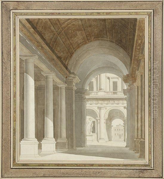 Interieur De Vestibule Au Plafond A Caissons Oil Painting by Francois-Marius Granet