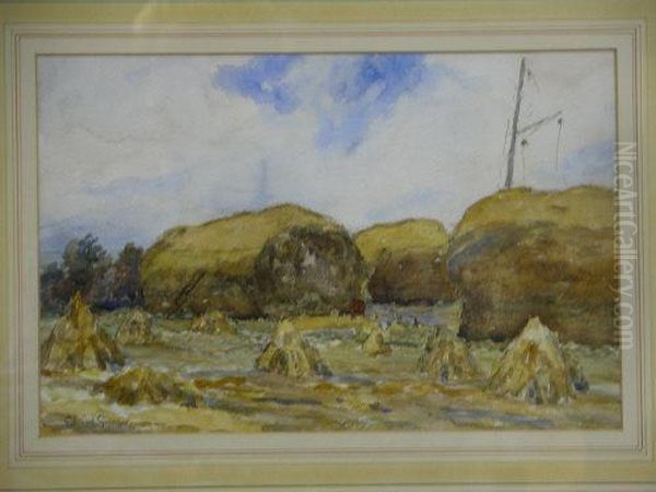 Haymaking Scene And Pembrokeshire Landscape Oil Painting by Edward Granger