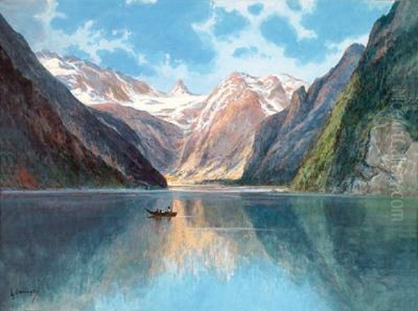 Motiv Vom Altausseersee Mit Dem Dachstein Oil Painting by Leopold Graninger