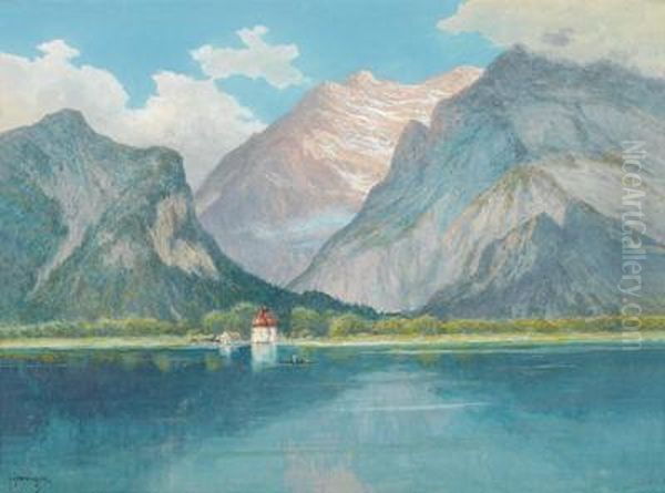 Motiv Vom Konigssee Mit St. Bartholoma Oil Painting by Leopold Graninger