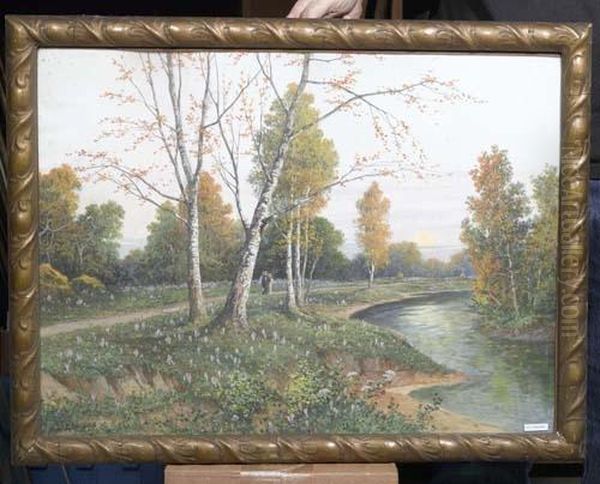 Flusslandschaft. Oil Painting by Leopold Graninger