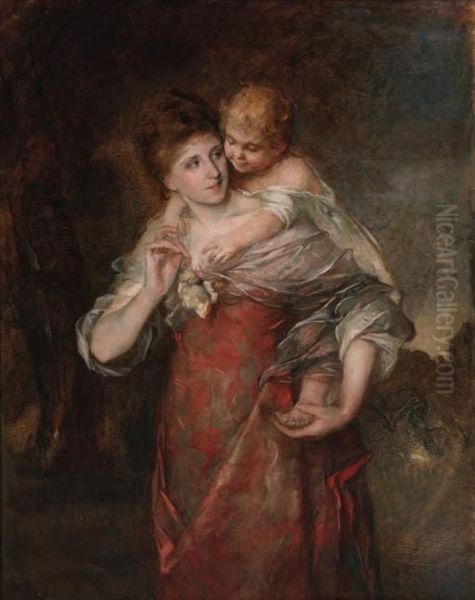 A Mother And Child Oil Painting by Susanna Renate Granitsch