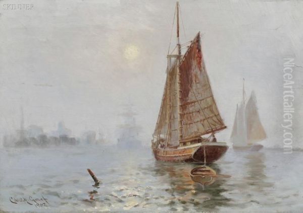 Sailboats In Morning Fog Oil Painting by Charles Henry Grant