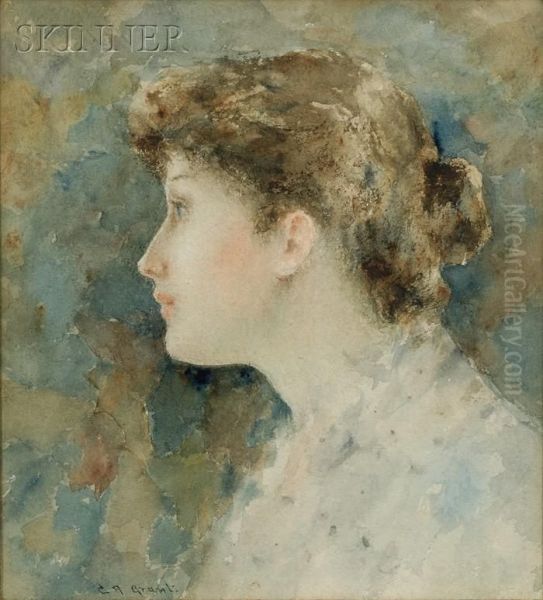 Portrait Of A Young Woman In Profile Oil Painting by Clement Rollins Grant