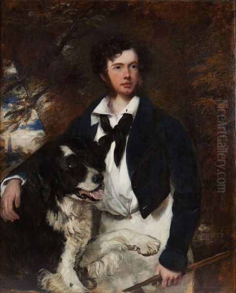 Portrait Of A Gentleman With Newfoundland Dog Oil Painting by Sir Francis Grant