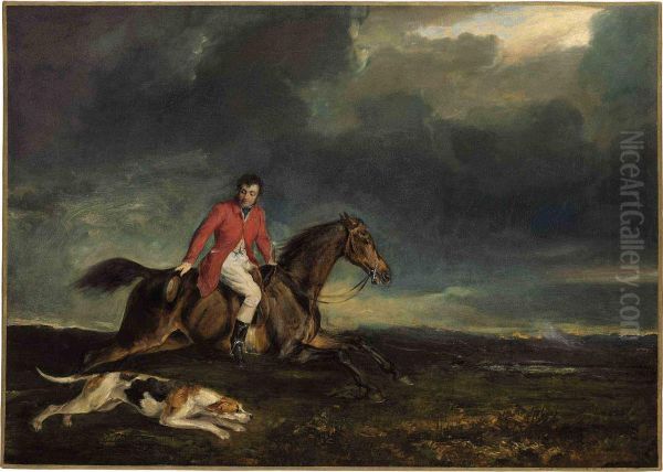 Johyn Dalyell, Master Of The Puckeridge Hounds On A Bay Hunter With A Hound In A Landscape Oil Painting by Sir Francis Grant