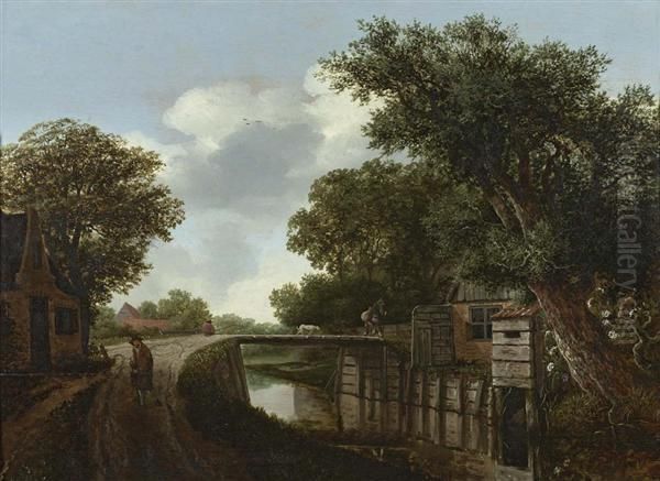 Landschaft Mit Haus An Einem Bach Und Einer Brucke . Oil Painting by Willem Gras