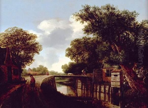 Pecheurs Et Promeneurs Au Bord Du Canal Oil Painting by Willem Gras