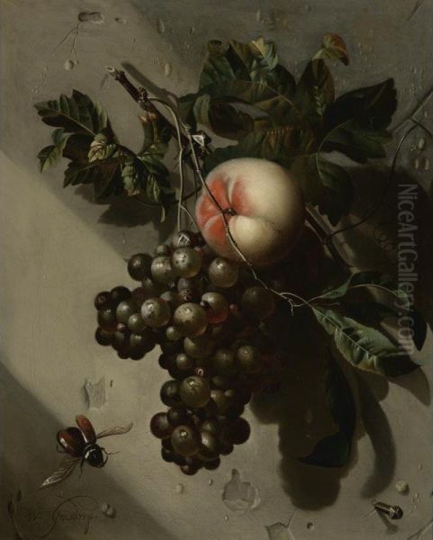 Still Life With Grapes And A Peach Oil Painting by Willem Grasdorp