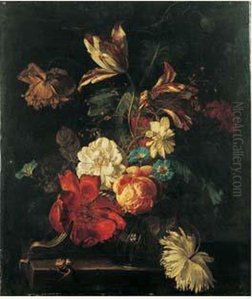 Nature Morte Au Vase De Fleurs Sur Un Entablement Oil Painting by Willem Grasdorp