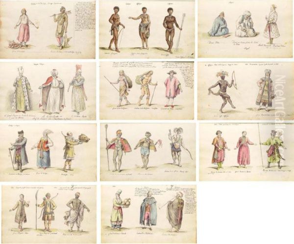 An Album Of Fifty-nine Pages Of Watercolors Of Costumes Of The World Oil Painting by Jacques Grasset de Saint-Sauveur