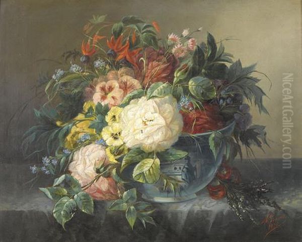 Stillleben Mit Blumen In Asiatischer Vase Oil Painting by Auguste Jean Baptiste Graux