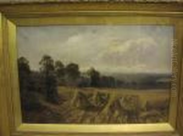 Corn Stooks In A Summer Landscape Oil Painting by Henry Richard, Hon. Graves